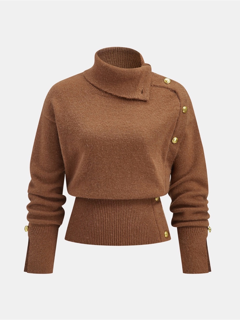 Commense Brown Button-Accent Women's Pullover Sweater